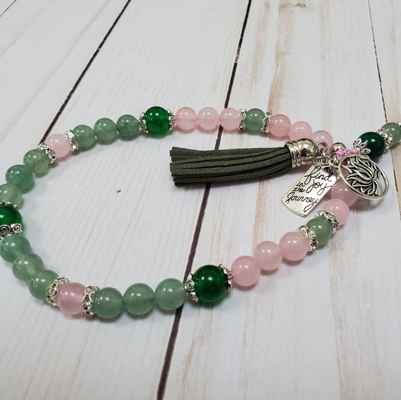 Aventurine and Rose Quartz Stone Beads Phone Strap - Picture 2 of 7